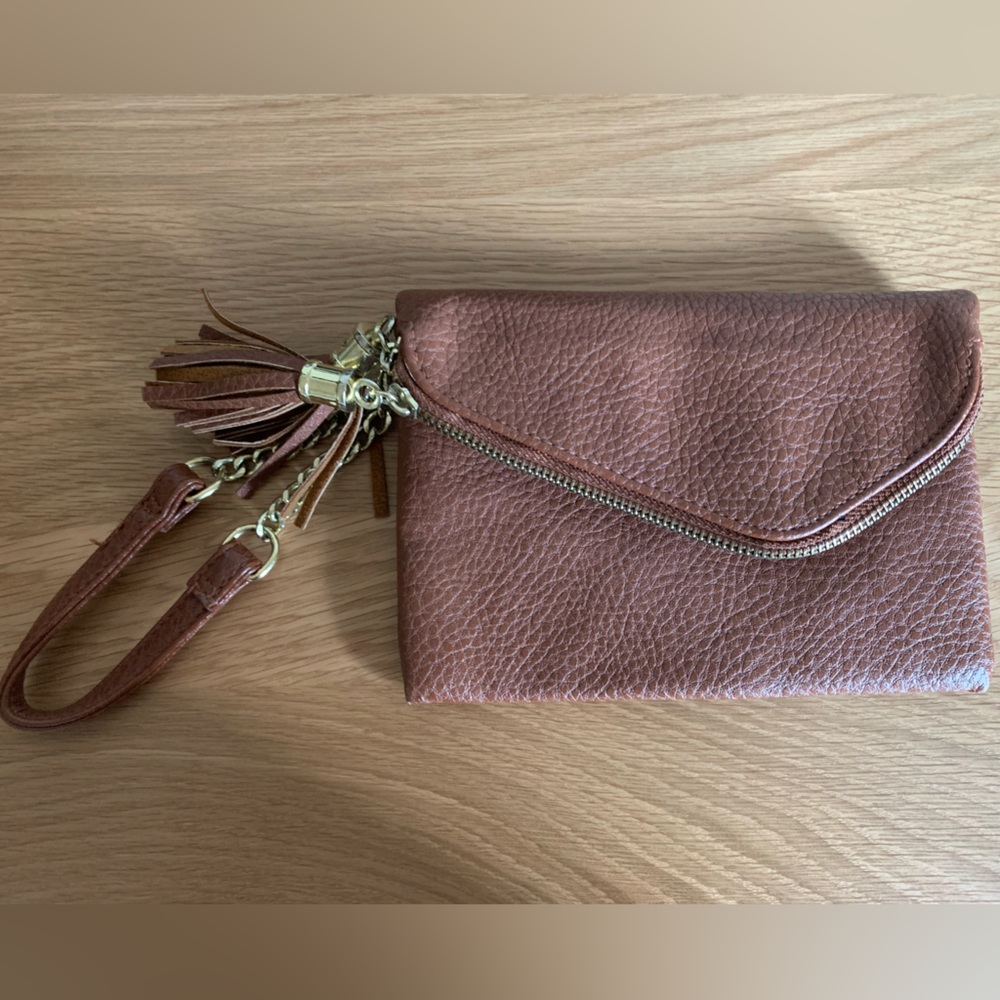 Maurice’s Wristlet Brown Zippered Tassels With Black & White Polka Dot Interior